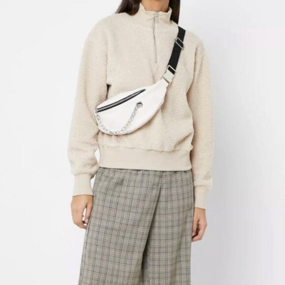 Topshop NWOT Cream Tan Teddy Fuzzy Fleece Cropped 3/4 Zip Pullover Size 2 - Picture 11 of 11